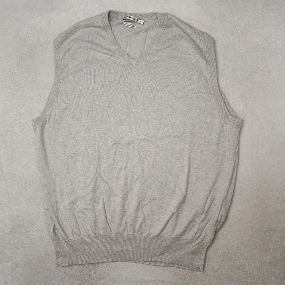Peter‎ Millar Sweater Mens L Gray V-Neck Cotton Cashmere Vest Lightweight Golf